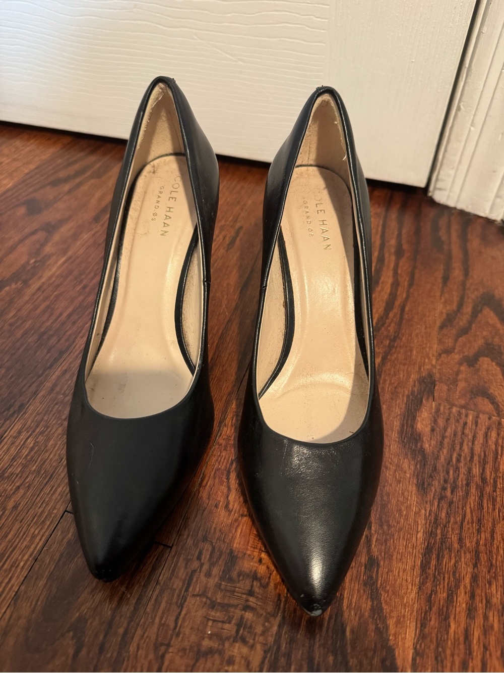 Cole Haan Black Leather Pointed-Toe Pumps